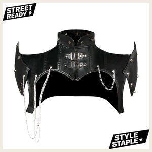 Steampunk Gothic PU Leather Shrug Jacket with Armor Shoulder, Size Medium